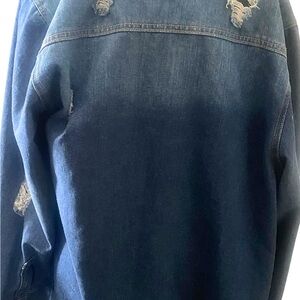 Oversized Distressed Denim Jacket 1X Blue Raw Hem Streetwear